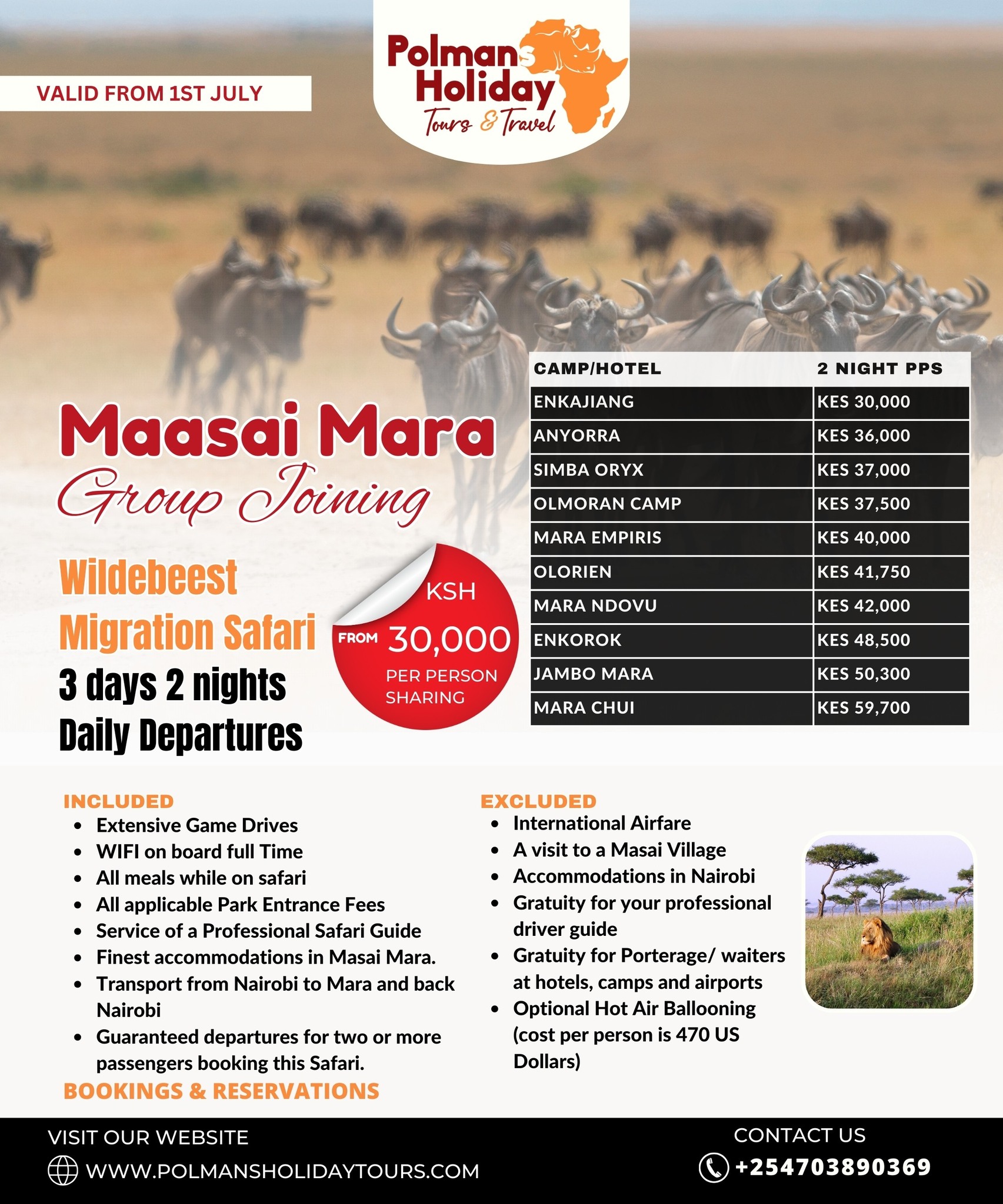 3 Days 2 Nights Resident Rates  All-Inclusive Safari Adventure